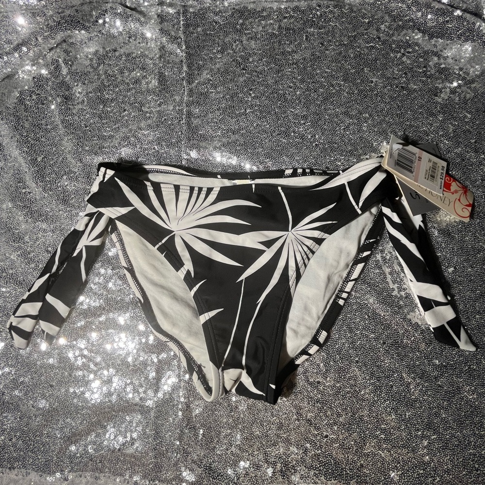 New Black and White Leaf Print Bikini Bottom